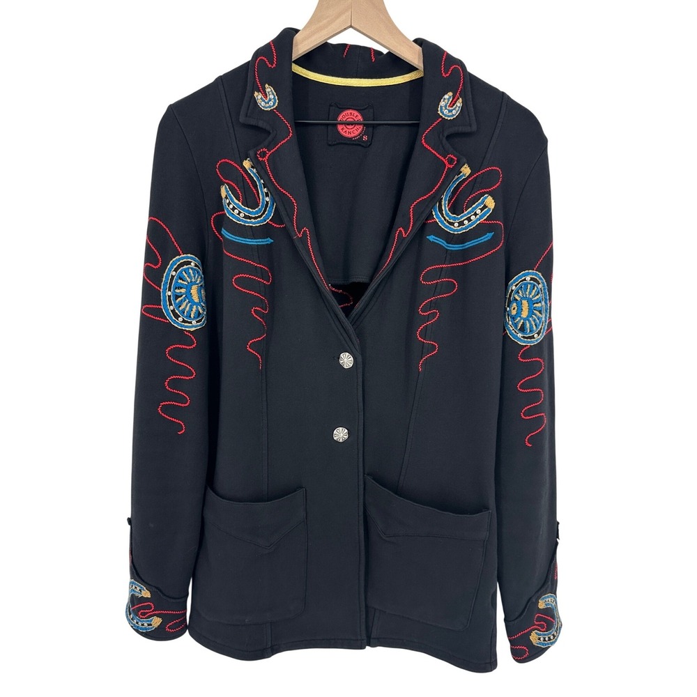 Double D Ranch Blazer Women Small Black Embroidered Horseshoe Studded Western